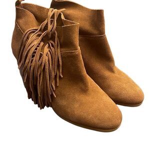 Crown Vintage Womens Suede Randi Fringe Heeled Ankle‎ Boots Camel Size 9M NWOT